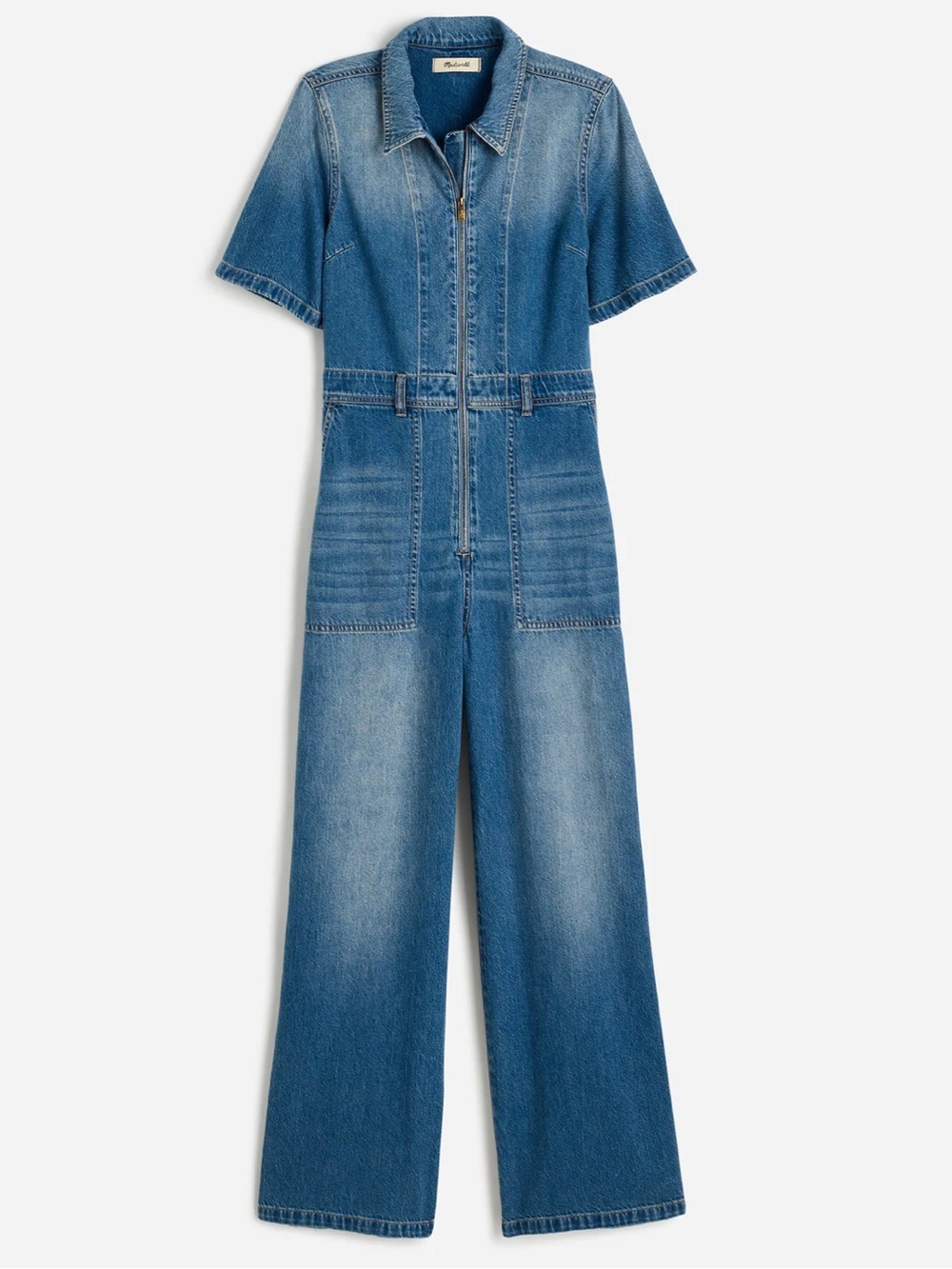 ✅ Madewell Zip-Front Denim Coveralls in Robertson Wash 100% cotton size S